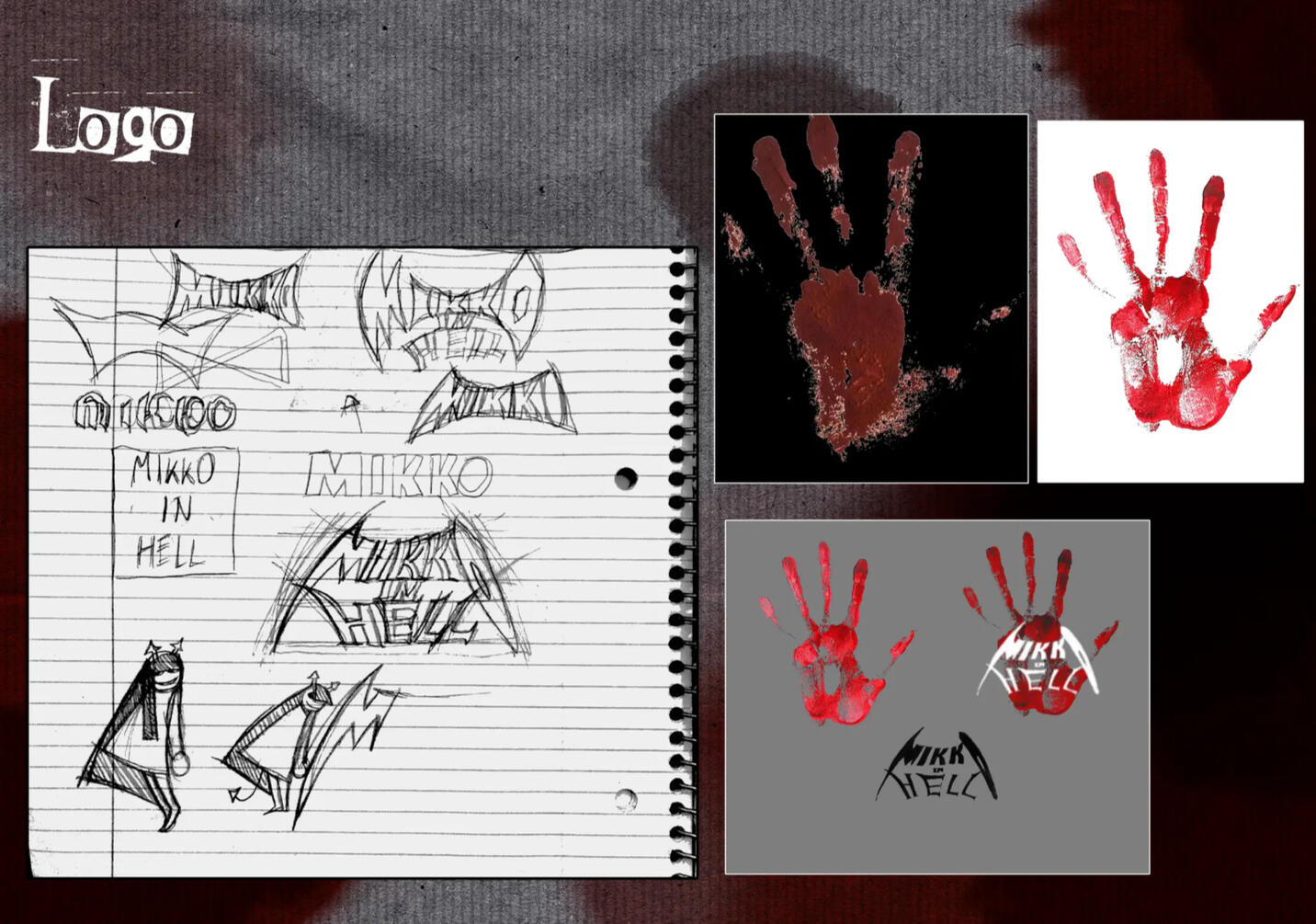 Process for creating the logo; the handprints are real paint