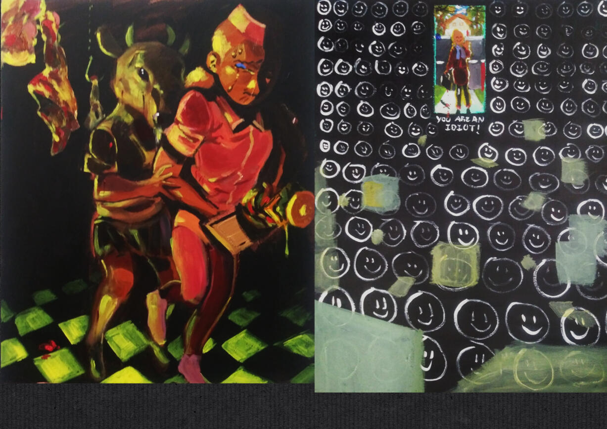 Two of the physical paintings created with acrylic paint; 18" x 24"