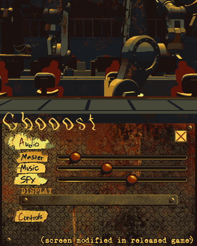 Background art and the settings menu. Final menu differs from mockup.